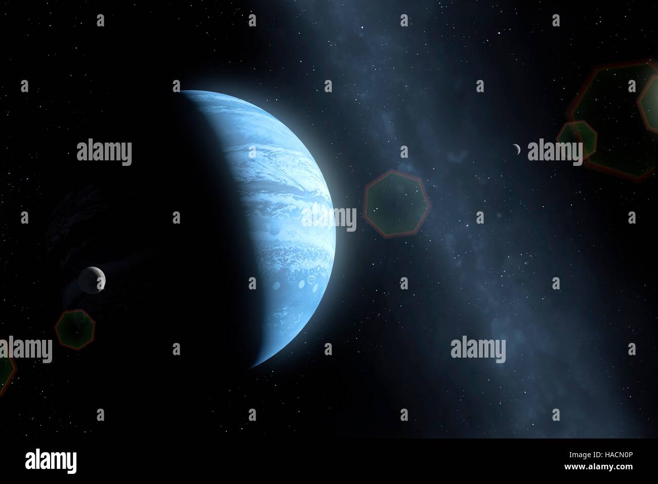 Neun Planeten ist hypothetischen massereichen Planeten, zuerst im Jahr 2014 vorgeschlagen, die spekuliert wird, weit draußen im Solar System.It umkreisen nicht offiziell erkannt wurde. Stattdessen haben Astronomen die Präsenz von wahrgenommenen Störungen von Bahnen einige transneptunische Objekte (TNOs) abgeleitet. Der Planet ist Stockfoto