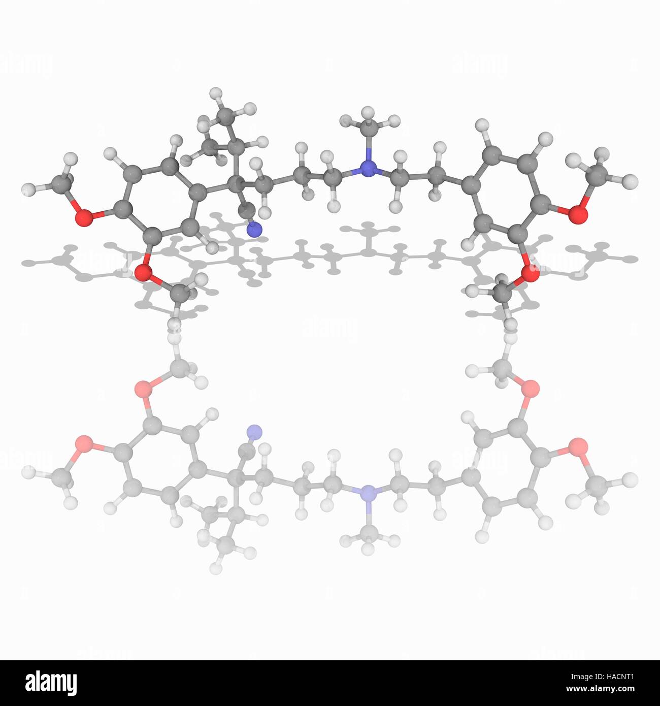 Verapamil. Molekulares Modell des Medikaments Verapamil (C27. H38 ...
