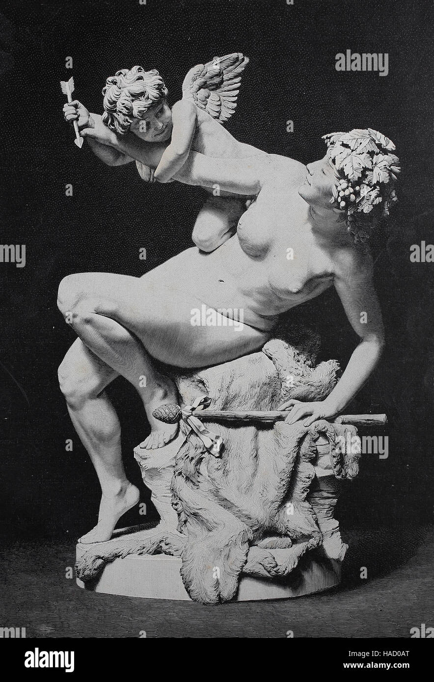 Amor und Bacchantin, griechische Mythologie, Illustration veröffentlicht 1880 Stockfoto