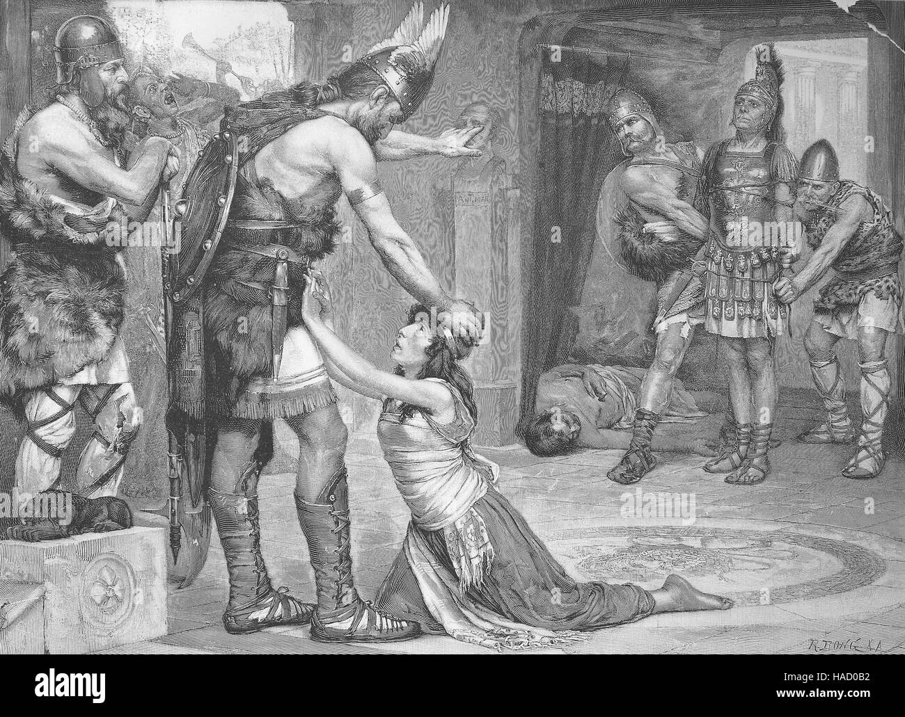 Die Frau des römischen Gefangenschaft bittet die Gallier um Gnade, Illustration im Jahr 1880 veröffentlicht Stockfoto