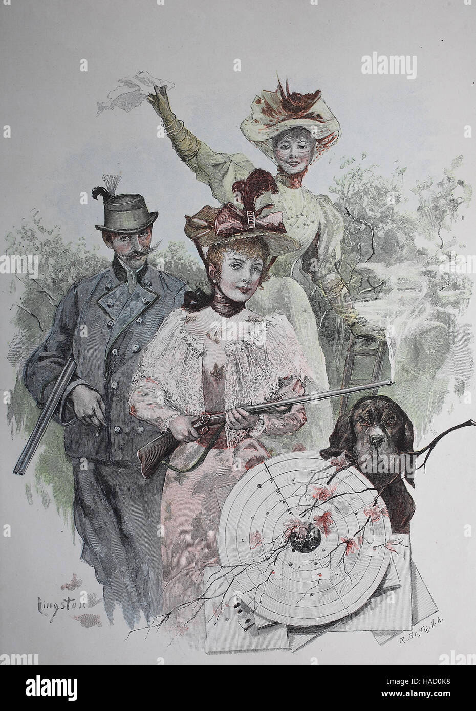 ein Meister erschossen, ein Shooter-Wettbewerb hat genommen, einen Teilnehmer mehrmals in das schwarze Ziel geschossen, Illustration veröffentlicht 1880 Stockfoto