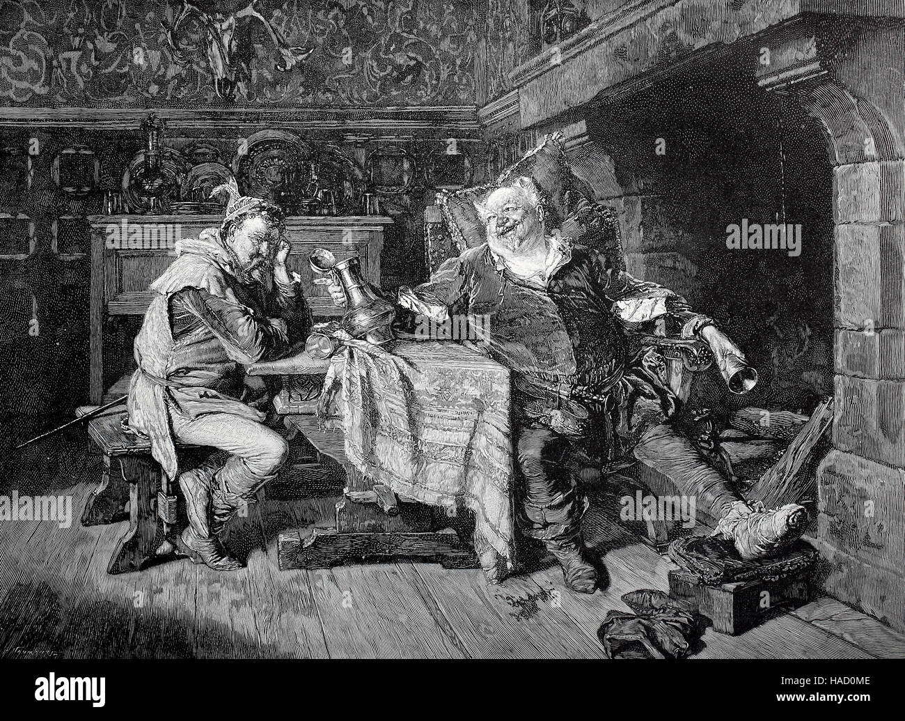 Bardolph und Sir John Falstaff, sind fiktive Charaktere, die in drei Stücken von William Shakespeare, erscheint Illustration veröffentlicht 1880 Stockfoto