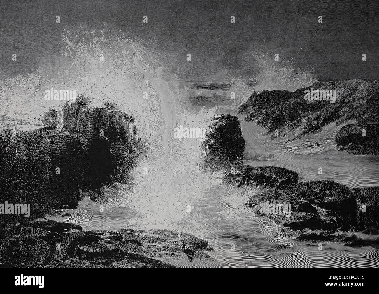 Iris ist in der griechischen Mythologie die Personifikation des Regenbogens und Bote der Götter. Sie ist auch bekannt als eine der Göttinnen des Meeres und des Himmels Illustration veröffentlicht 1880 Stockfoto