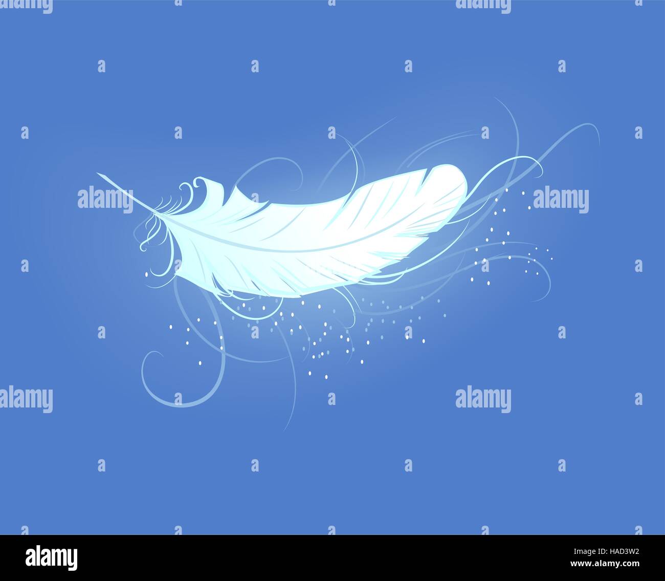 kunstvoll bemalten, weiße, leuchtende Feder Engel auf blauem Hintergrund Stock Vektor