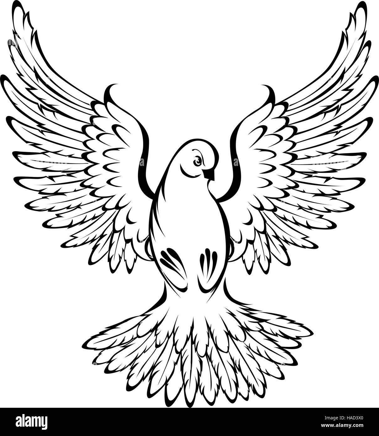 Kunst der gemalt, fliegen, Taube Umriss auf einem weißen Hintergrund. Stock Vektor