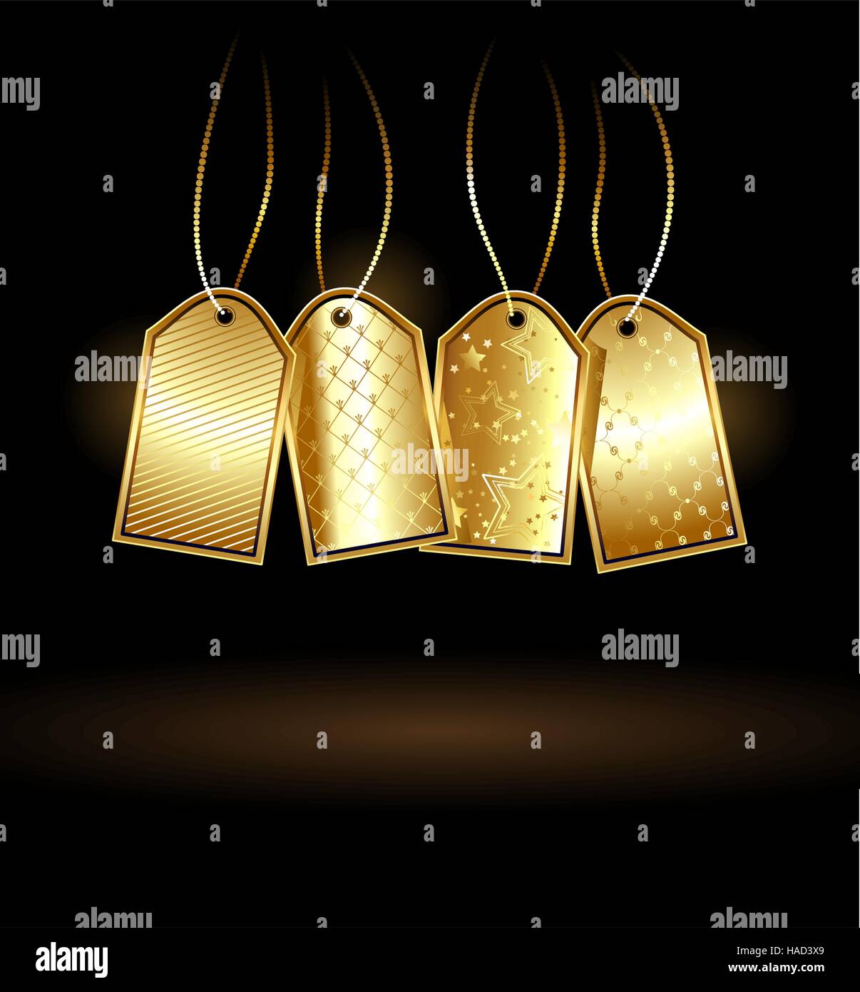 vier gold, gemustert, glänzend Beschriftung auf schwarzem Hintergrund Stock Vektor