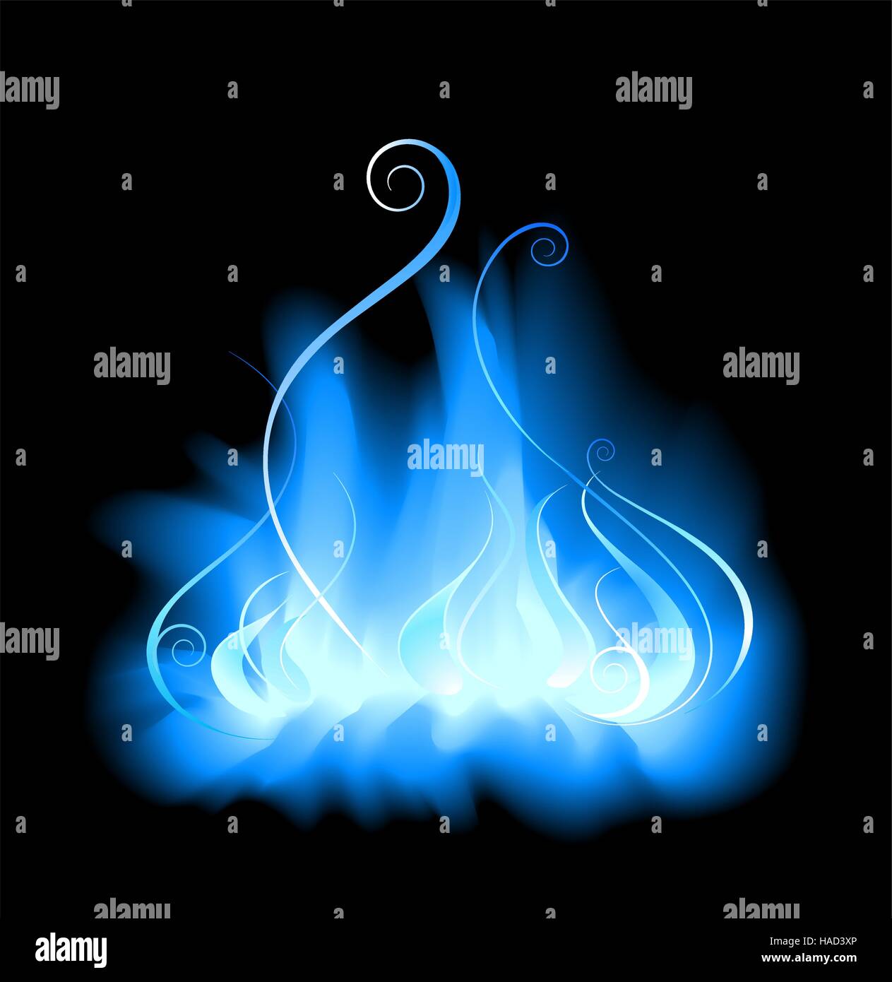 stilisierte, blau, Gasflamme auf einem schwarzen Hintergrund. Stock Vektor