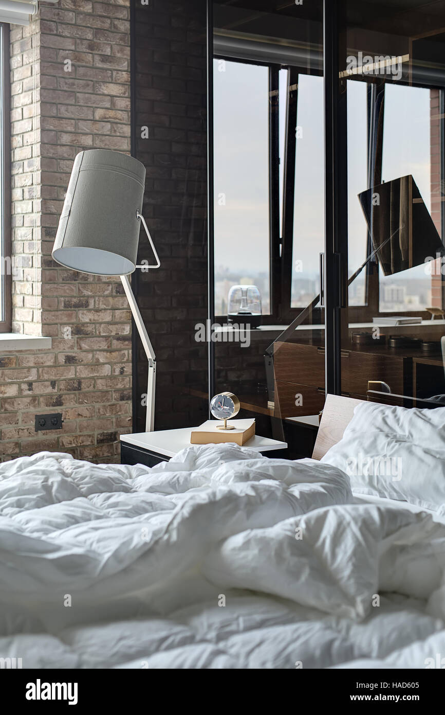 Schlafzimmer im Loft-Stil Stockfoto