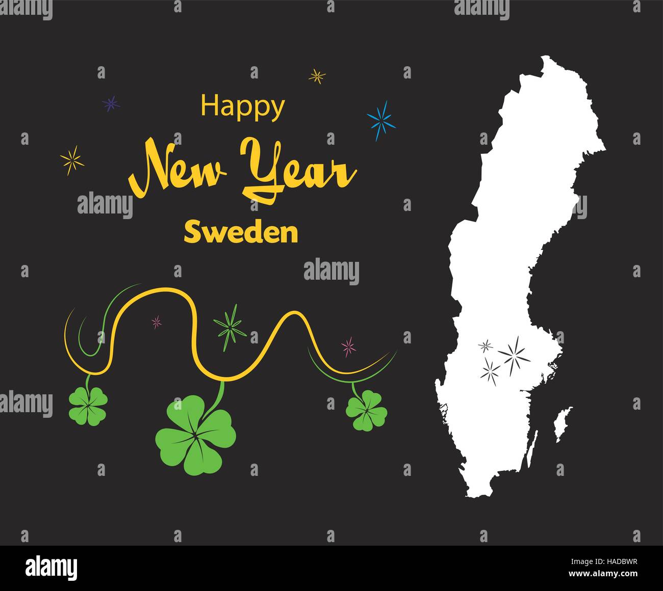 Happy New Year Abbildung Thema mit Karte von Schweden Stock Vektor