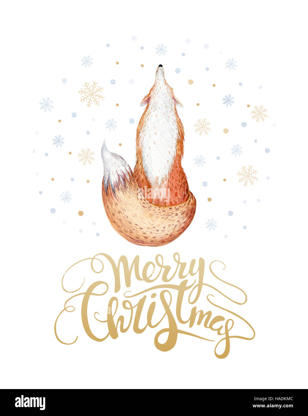 Frohe Weihnachten Aquarell Schriftzug Mit Aquarell Spass Fox Stockfotografie Alamy