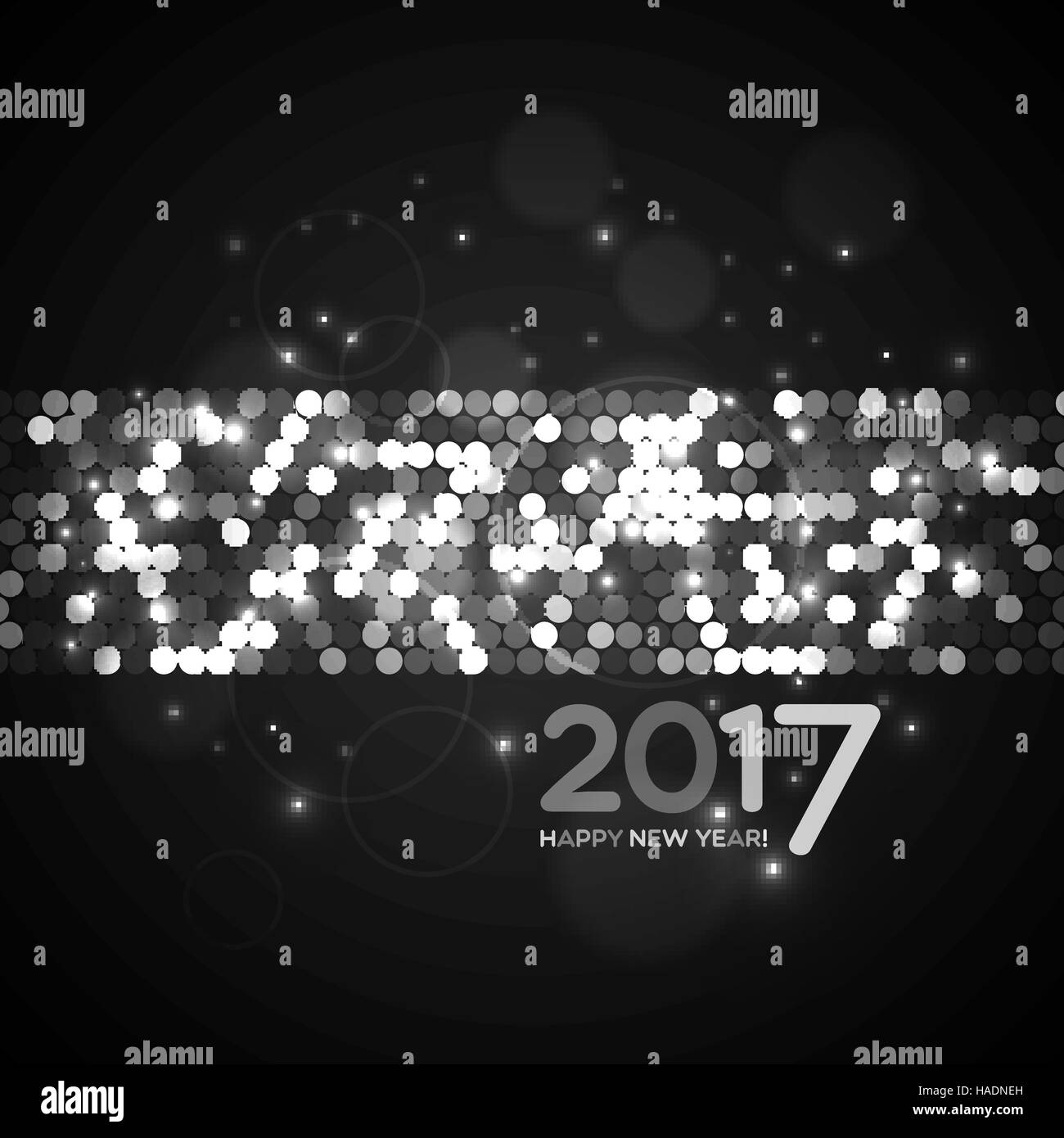 Glückliches neues Jahr 2017 schwarz und weiß schimmern Hintergrund gemacht von abstrakten Pailletten für Ihre Grußkarte-design Stock Vektor