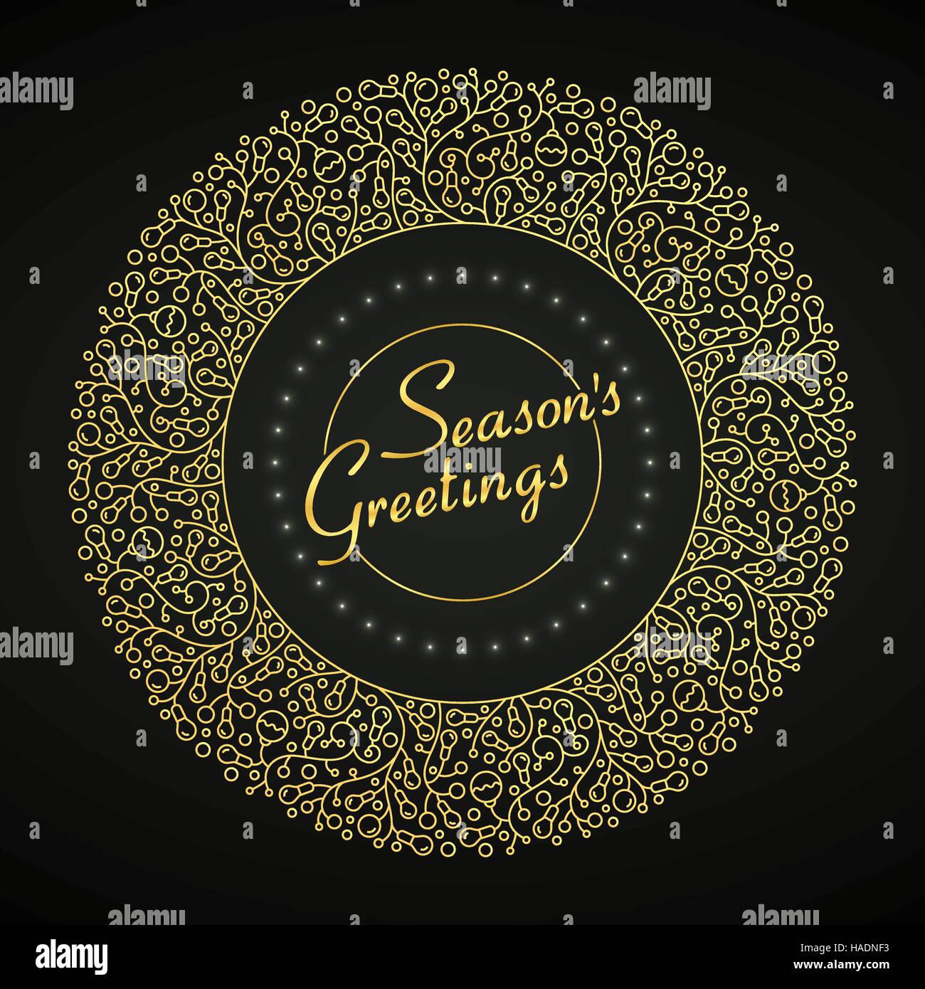 Weihnachtsgirlande abstrakte Glühbirne linearen Stil goldene Runde Muster für Ihr design Stock Vektor