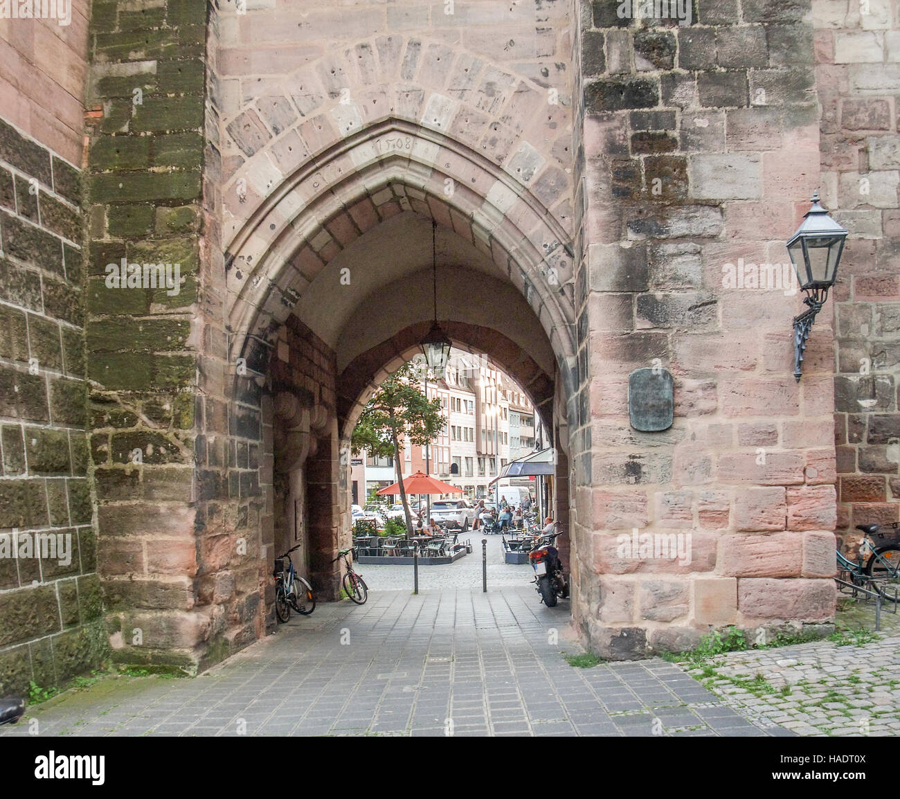 historischen Tor in Nürnberg, eine Stadt in Franken im deutschen Bundesland Bayern Stockfoto