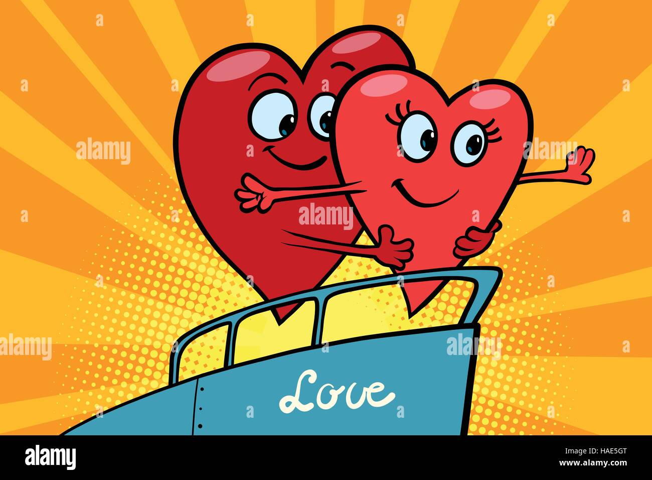 Liebe paar König der Welt Szene rote Herzen Valentines Stock Vektor