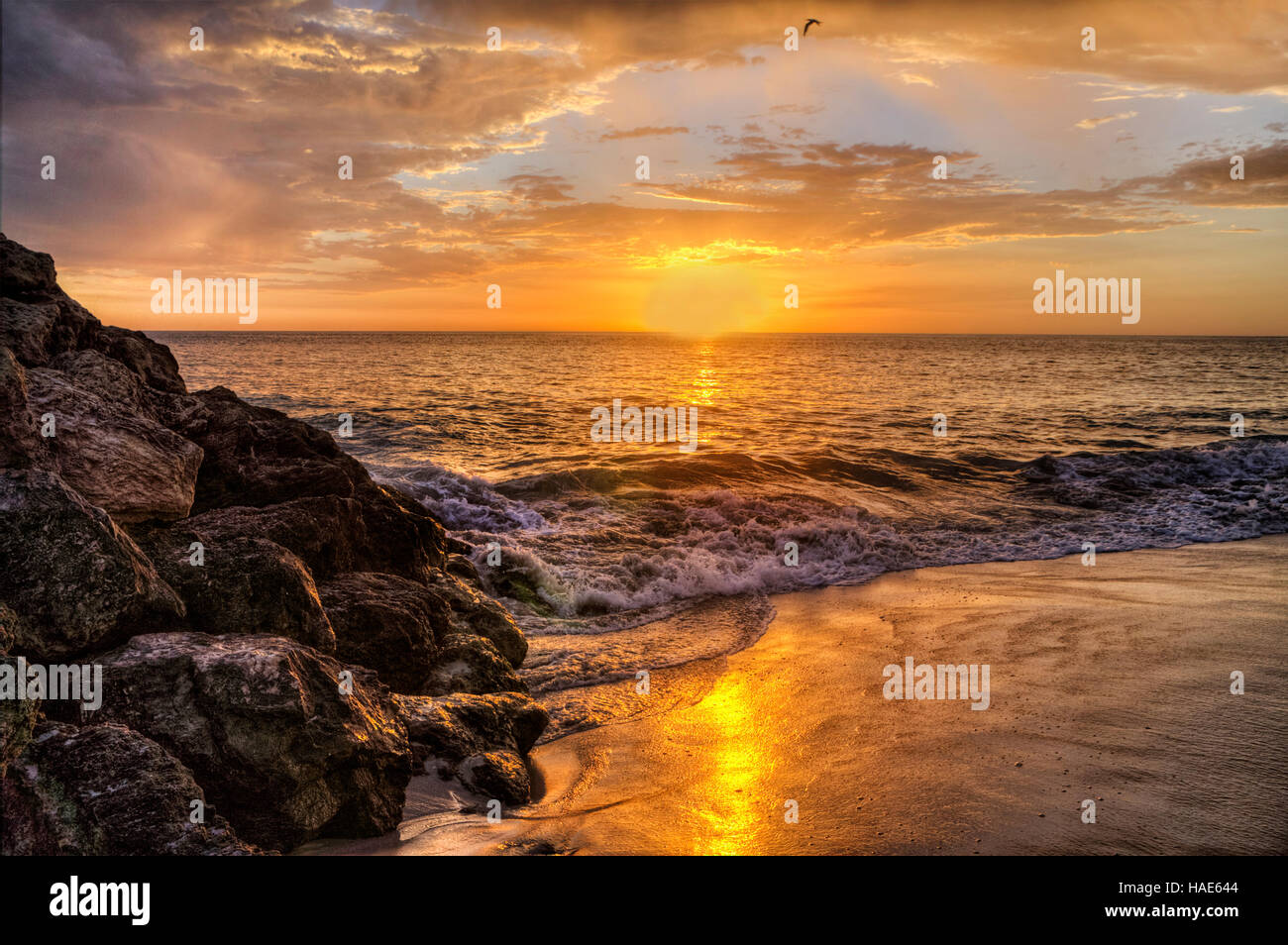 Quinns Rocks Strand Sonnenuntergang über dem indischen Ozean, Stockfoto