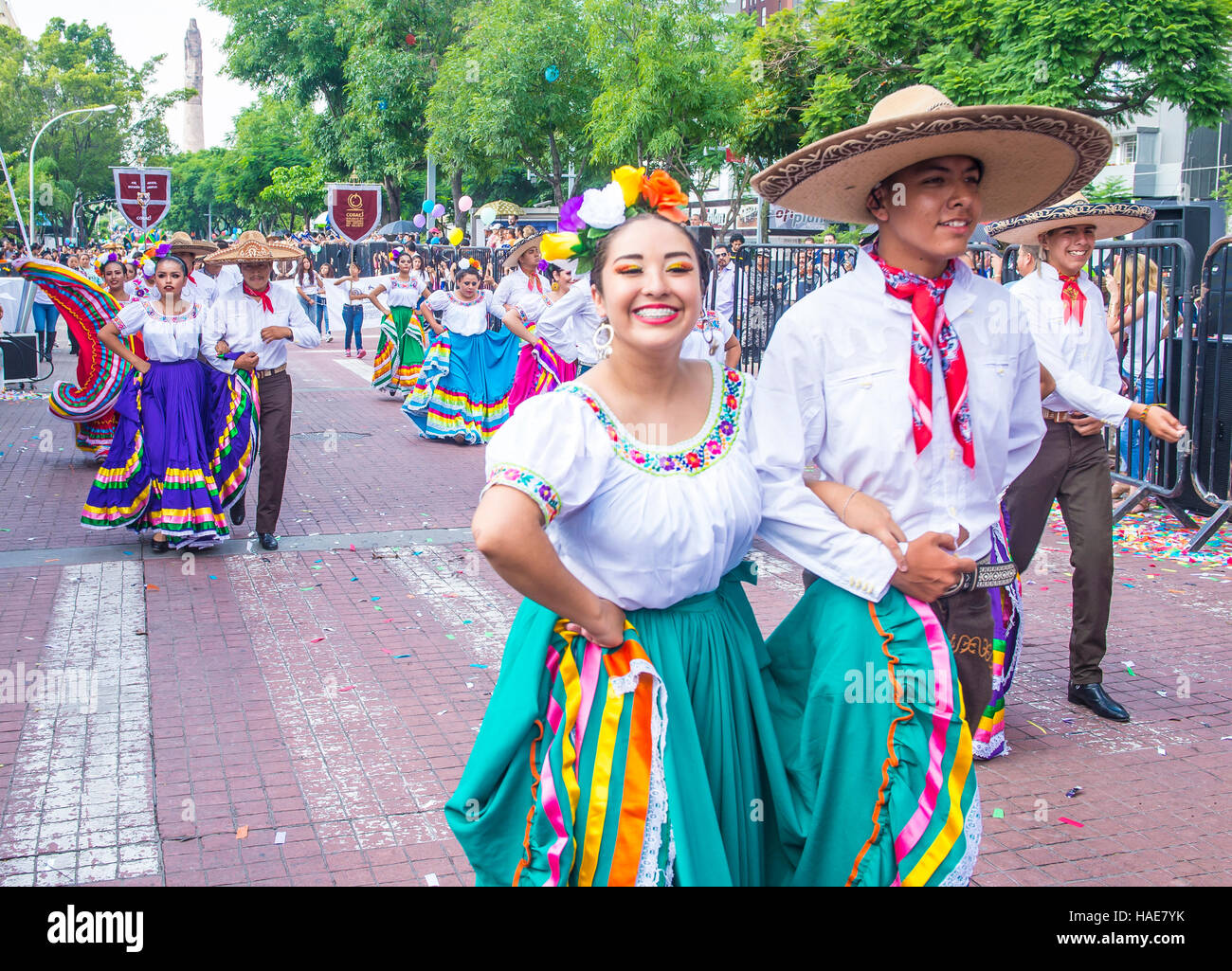 Teilnehmer an einer Parade während des 23. internationalen Mariachi & Charros Festivals in Guadalajara Mexiko Stockfoto