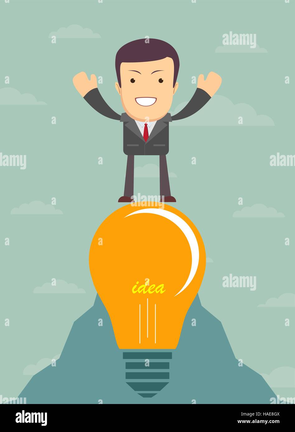 junge Cartoon Geschäftsmann auf Glühbirne Stock Vektor