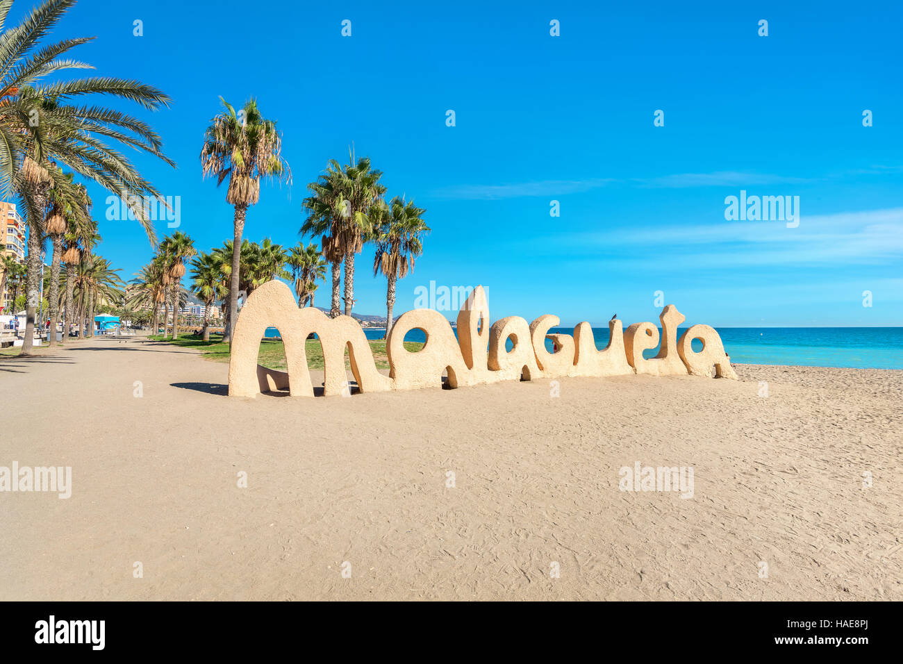 Der Strand Malagueta in Malaga. Andalusien, Spanien Stockfoto