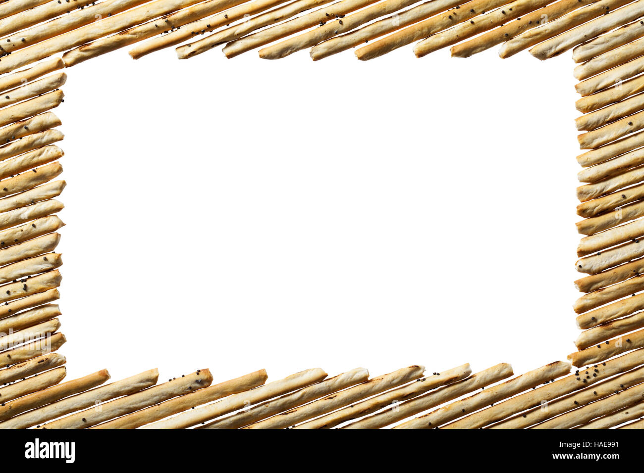 Rahmen des Brot-sticks isolierten auf weißen Hintergrund. Stockfoto