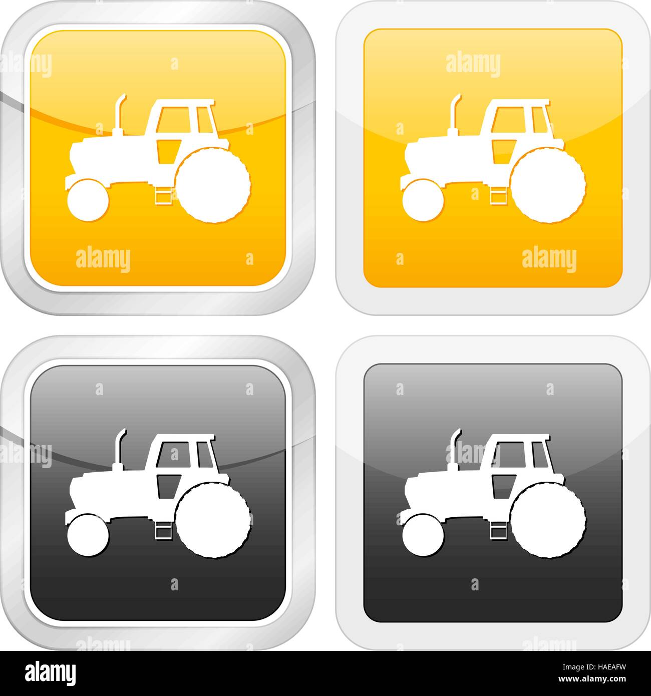 quadratisches Symbol Traktor auf weißem Hintergrund gesetzt. Vektor-Illustration. Stock Vektor