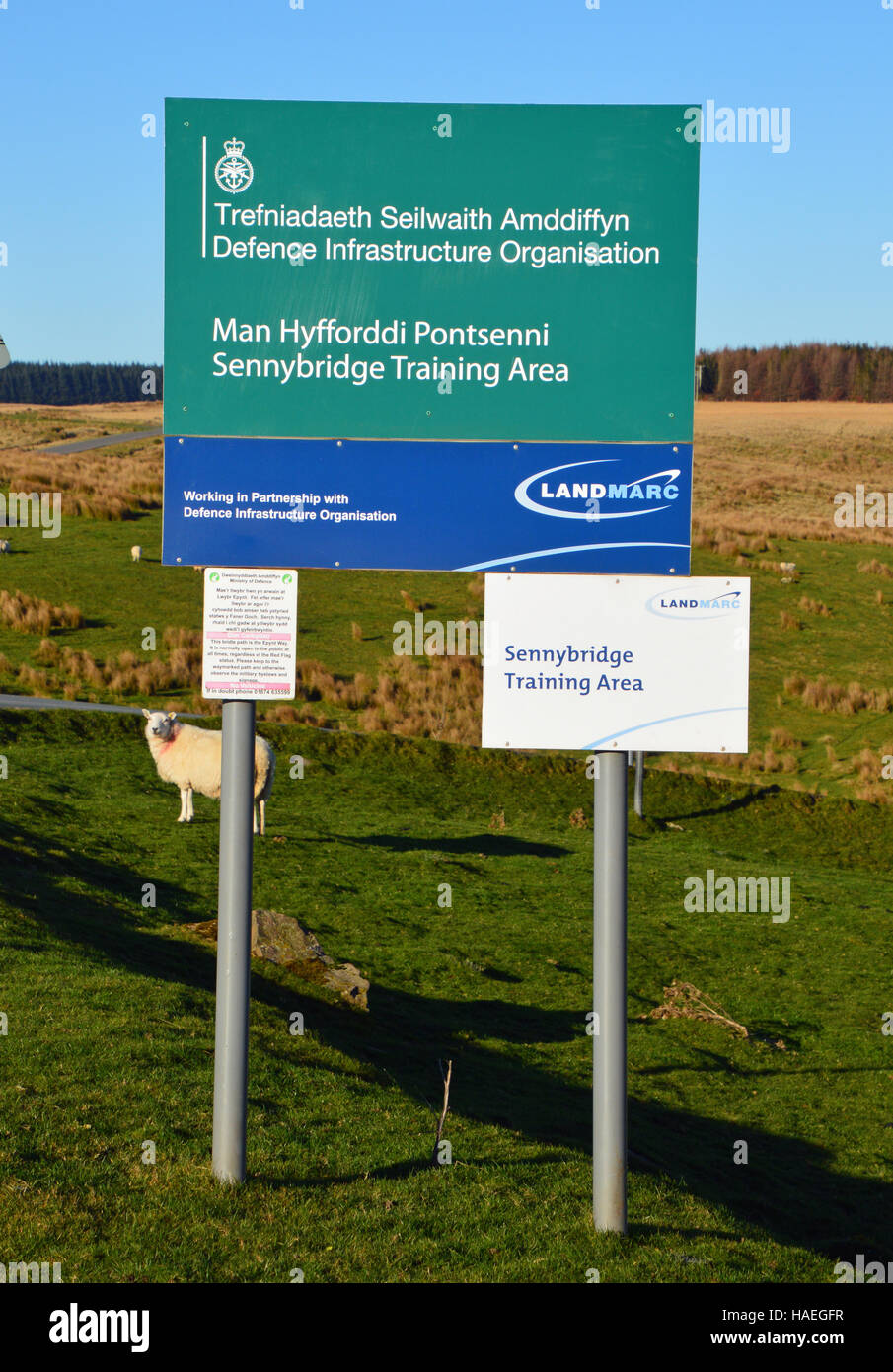 Sennybridge Training Bereich MOD Hinweis am Rand des Brecon Beacons und Mynydd Epynt in der Nähe von Llywel, Powys, Wales. Stockfoto