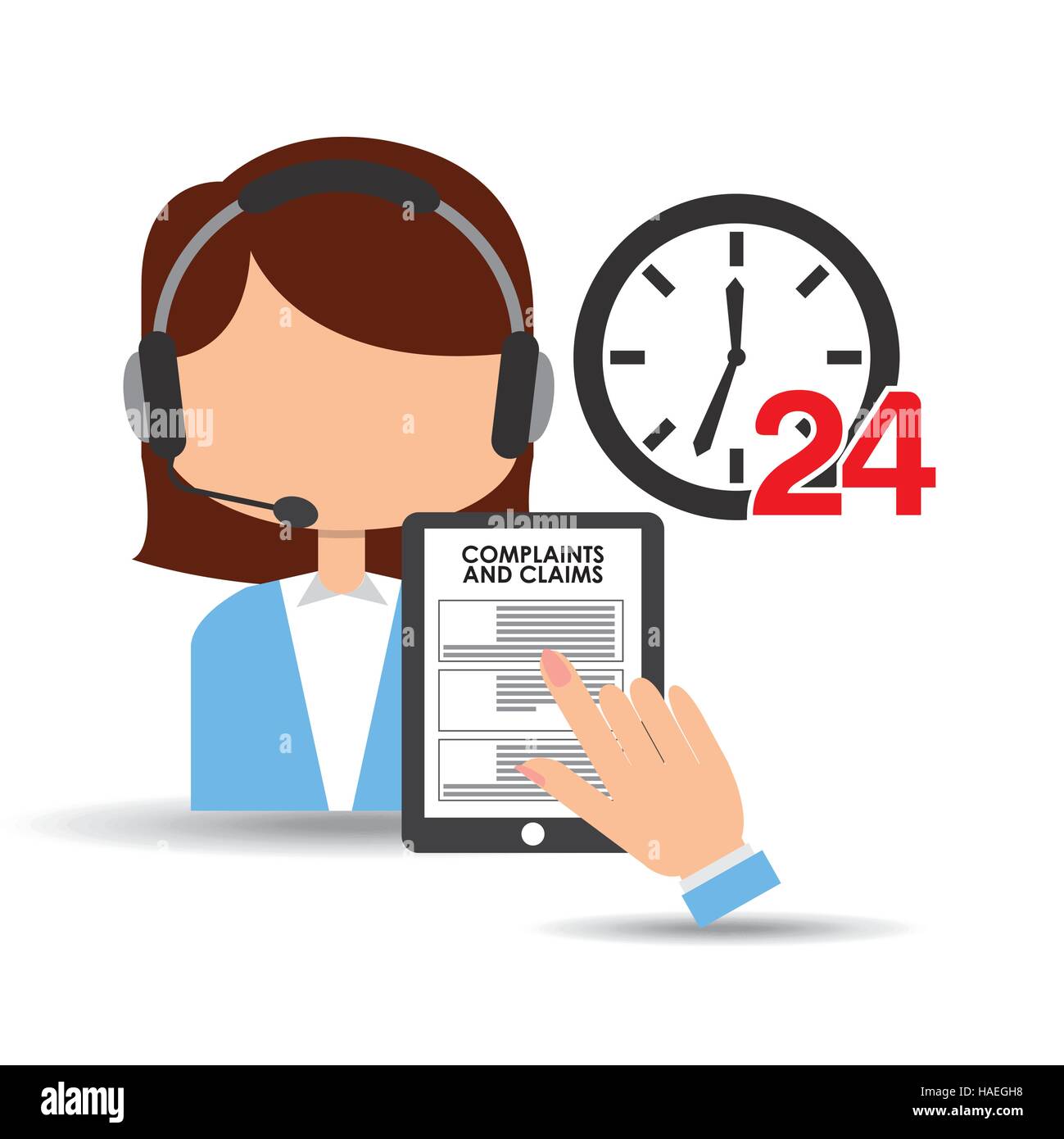 weibliche Call Center 24 Uhr Dienst Beschwerden Ansprüche Vektor Illustration Eps 10 Stock Vektor