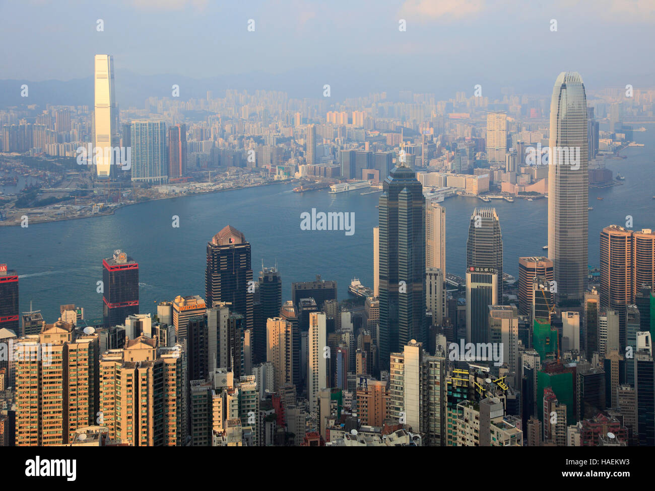 China, Hong Kong, Hafen, Skyline, Luftaufnahme, Panorama, Stockfoto