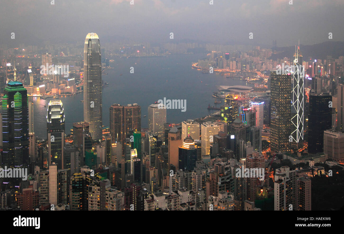 China, Hong Kong, Hafen, Skyline, Luftaufnahme, Panorama, Stockfoto