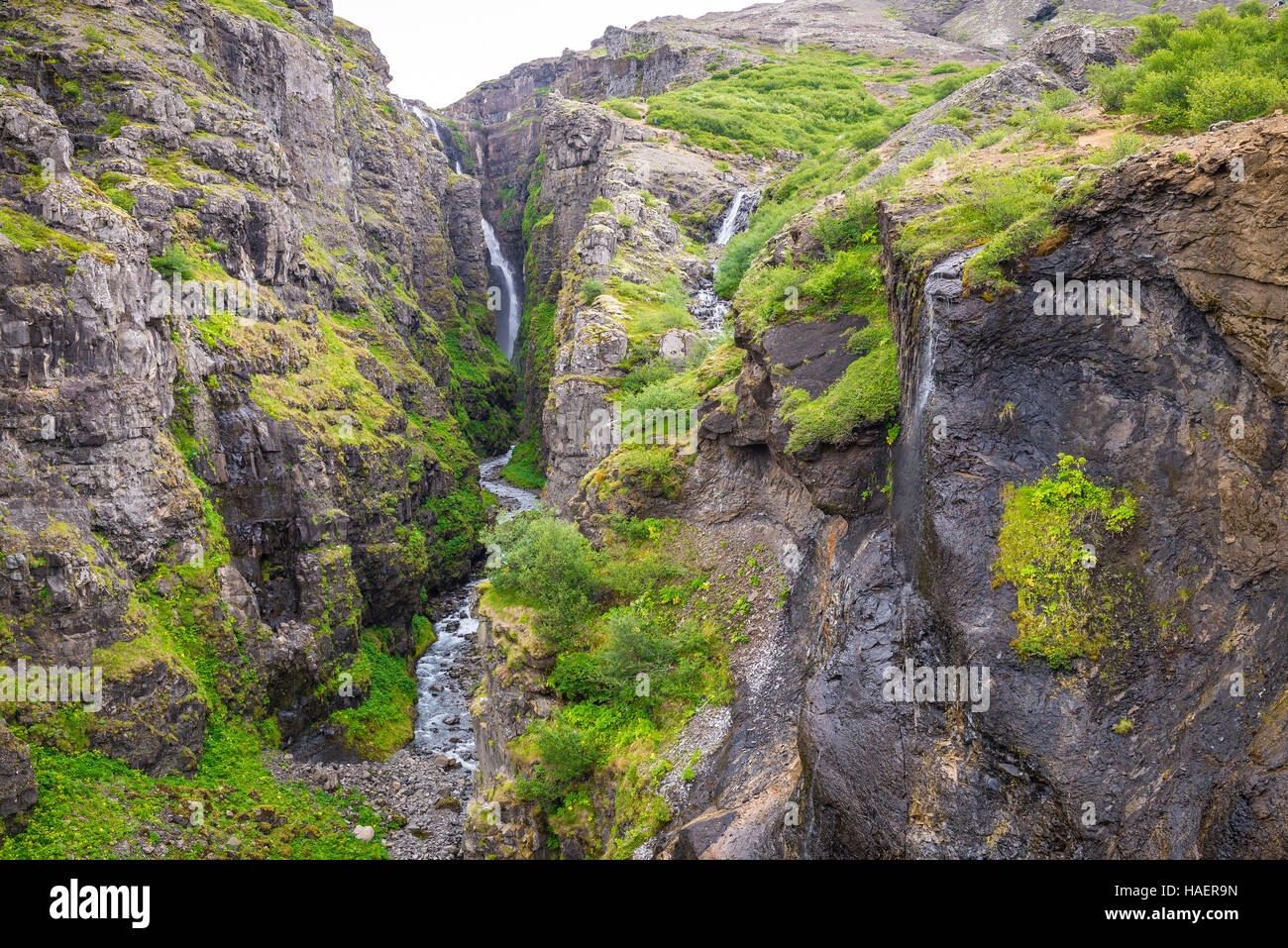 Glymur Wasserfall im Sommer in Island Stockfoto