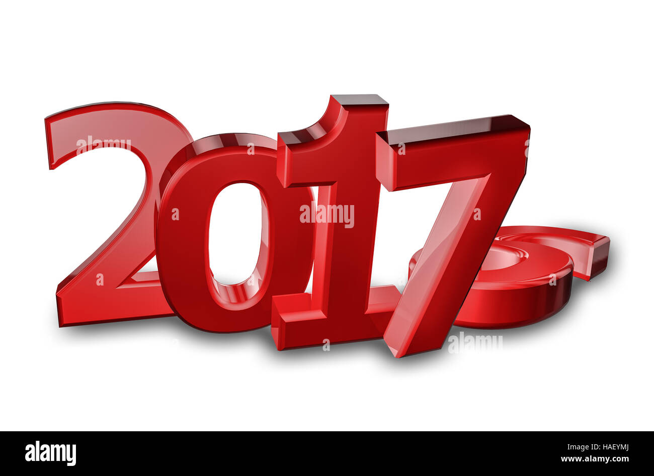 Neujahr 2017 (Darstellung des Wandels zu Neujahr) 3d Illustration isoliert auf weißem Hintergrund Stockfoto