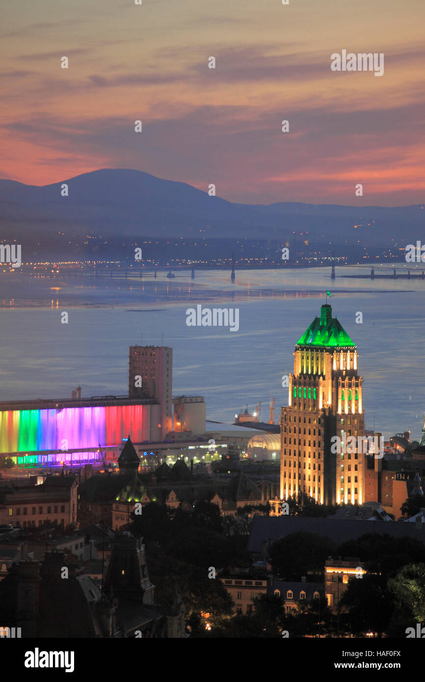 Kanada, Quebec Stadt, Skyline, Sonnenaufgang, St.-Lorenz-Strom, Hafen, Stockfoto