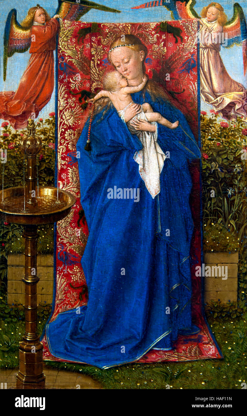 Madonna am Springbrunnen, von Jan Van Eyck, 1439, Königliches Museum der schönen Künste, Antwerpen, Belgien, Europa Stockfoto