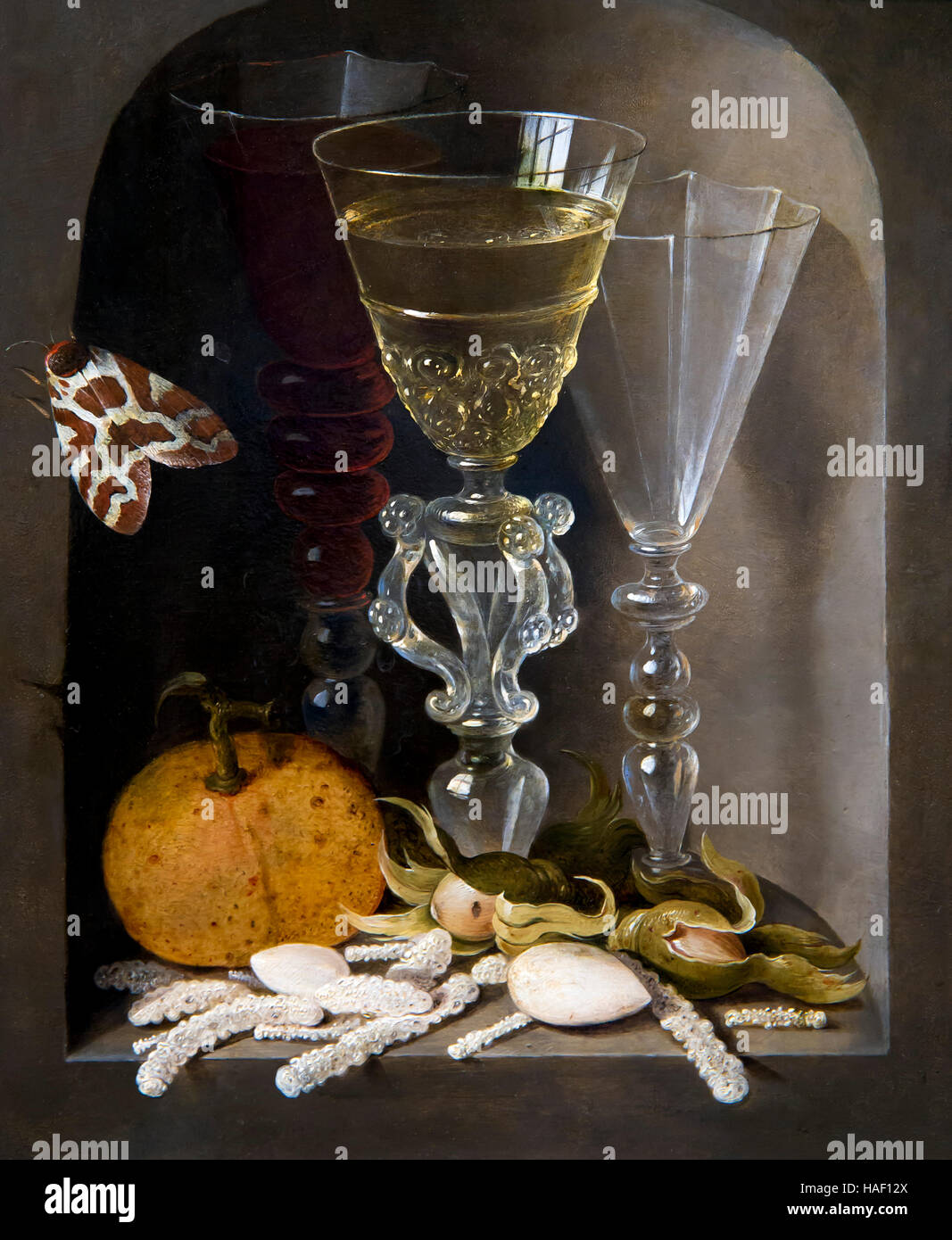 Stillleben mit drei Weingläser in einer Nische von Osias Beert ich, Royal Museum of Fine Arts, Antwerpen, Belgien Stockfoto