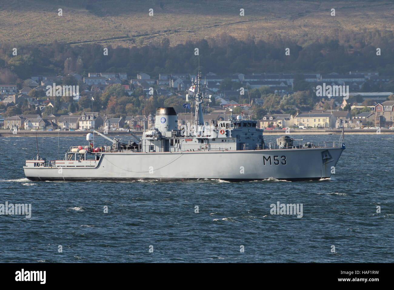LNS Skalvis (M53), ein Jagd-Klasse Mine Gegenmaßnahmen Schiff der litauischen Marine, Ankunft für Übung Joint Warrior 16-2. Stockfoto