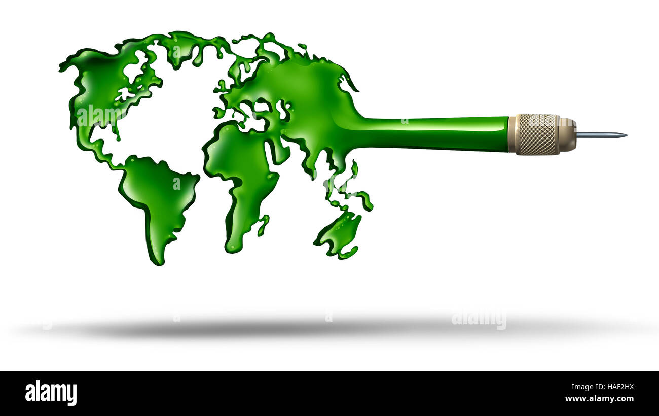 Globales Ziel Geschäftskonzept und Umwelt und Ökologie Symbol und Welt Führung Schutzsymbol wie ein Pfeil geformt als Europa Afrika Asien Nord Stockfoto