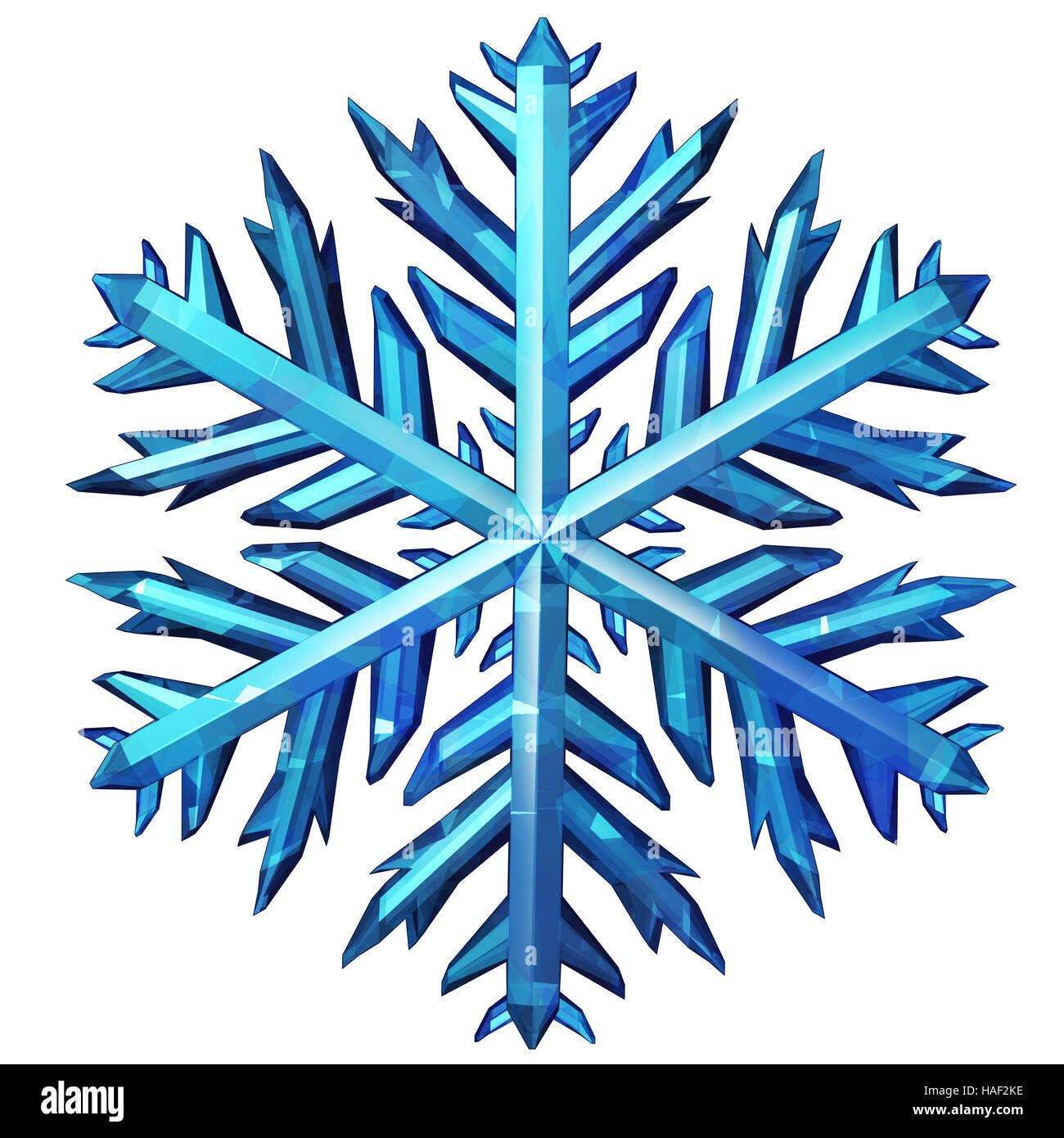 Schneeflocke-Symbol isoliert auf einem weißen Hintergrund als Wintersaison oder festliche Kälte-Zeichen als grafisches Element als Ornament oder Dekoration für Stockfoto