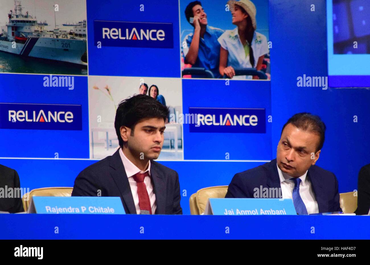 Anil Ambani Reliance Gruppe Jai Anmol Ambani zusätzliche Direktor während Reliance Capital AGM in Mumbai, Indien Stockfoto