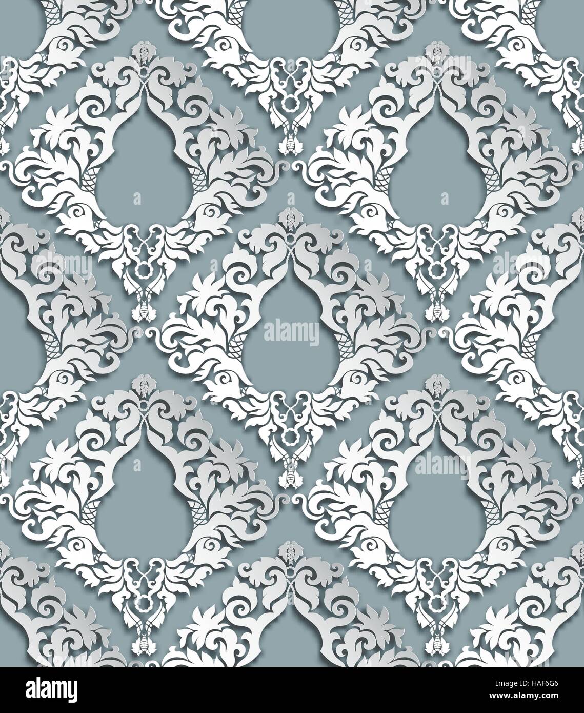 Nahtlose 3D grau Damastmotiv mit Schatten Stock Vektor