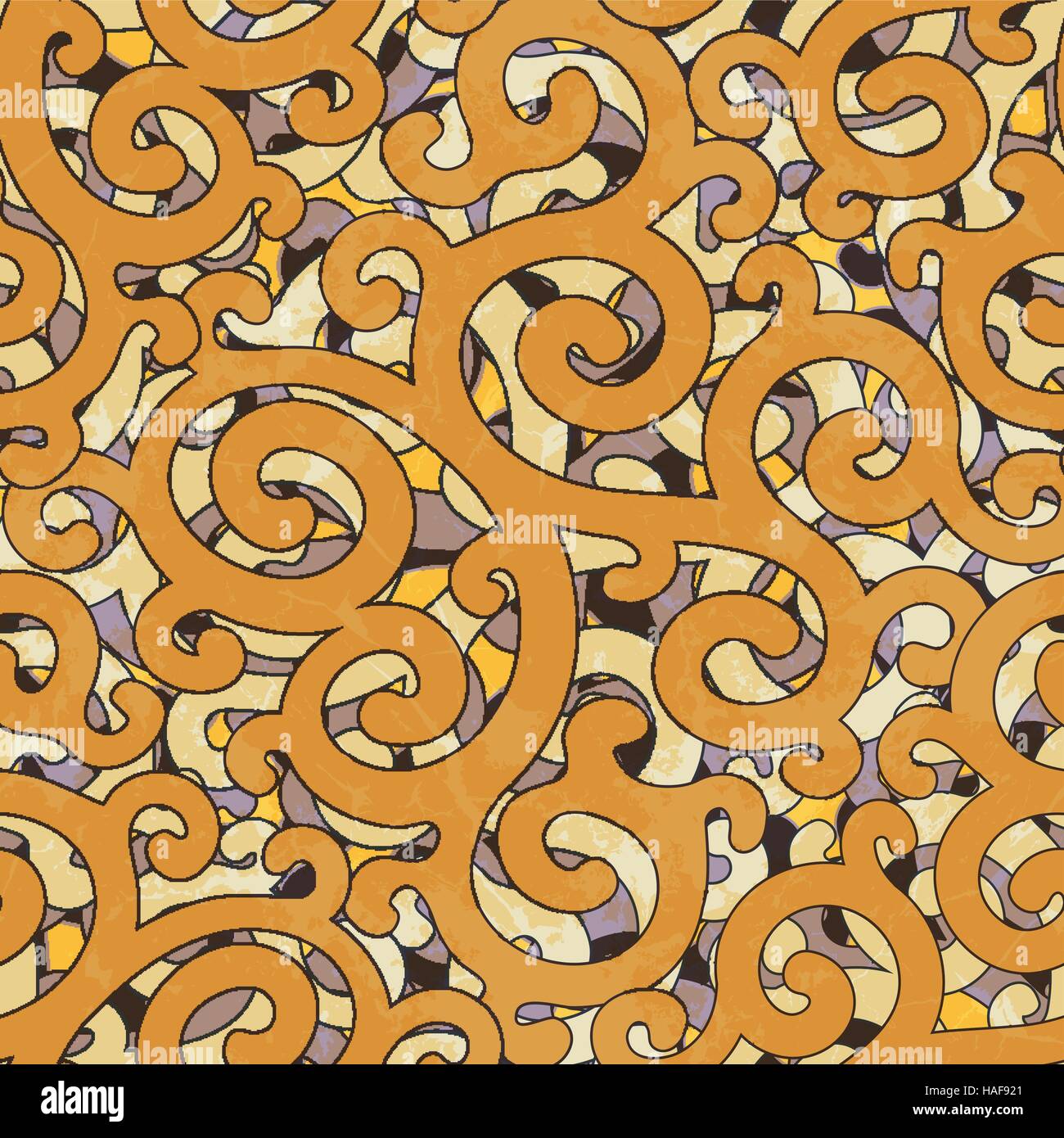 Nahtlose Grunge abstrakt bunt Orange gelb lila Damastmotiv Stock Vektor