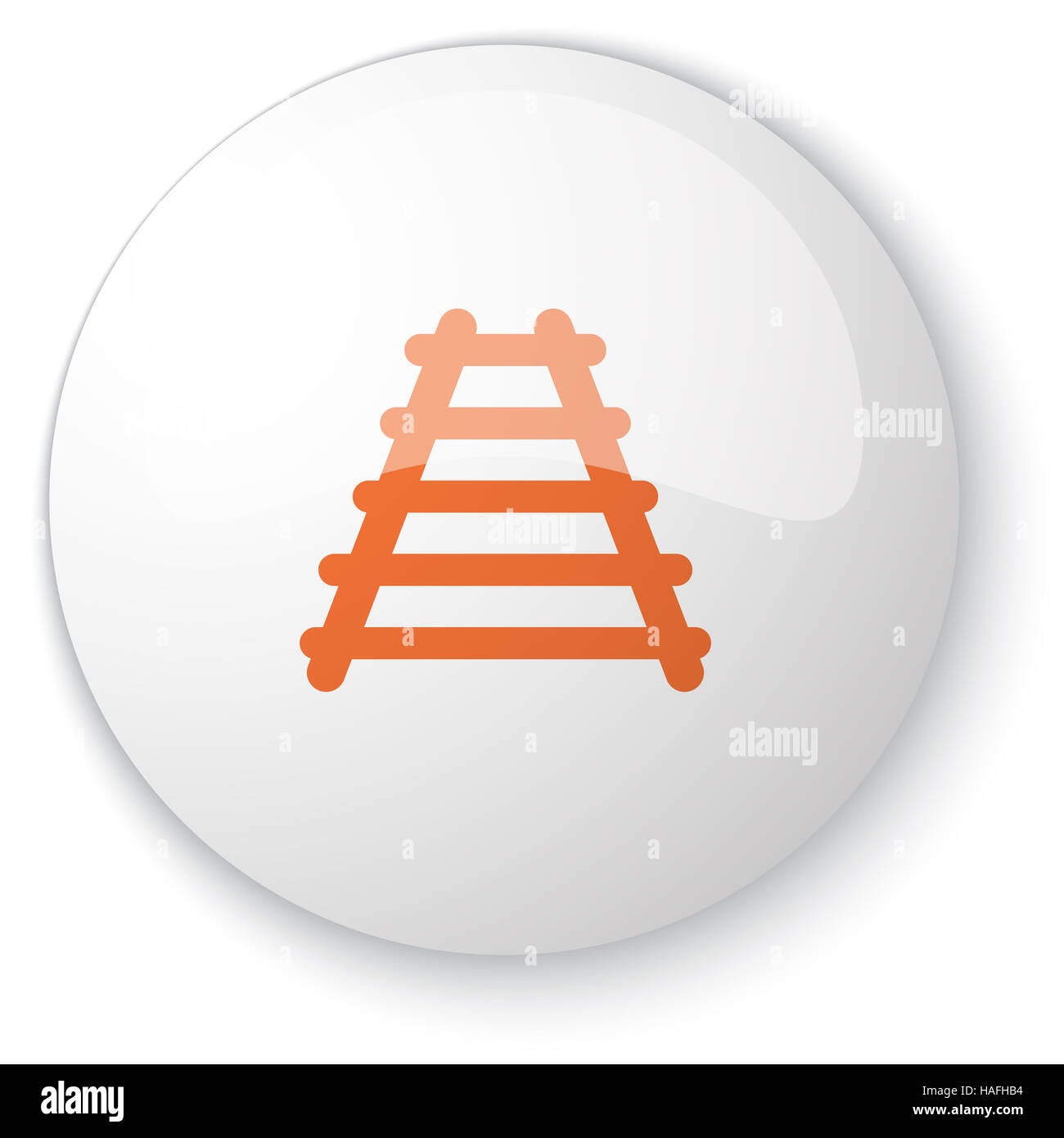 Glänzend weiße Web Button mit orange Eisenbahn-Symbol auf weißem Hintergrund Stockfoto