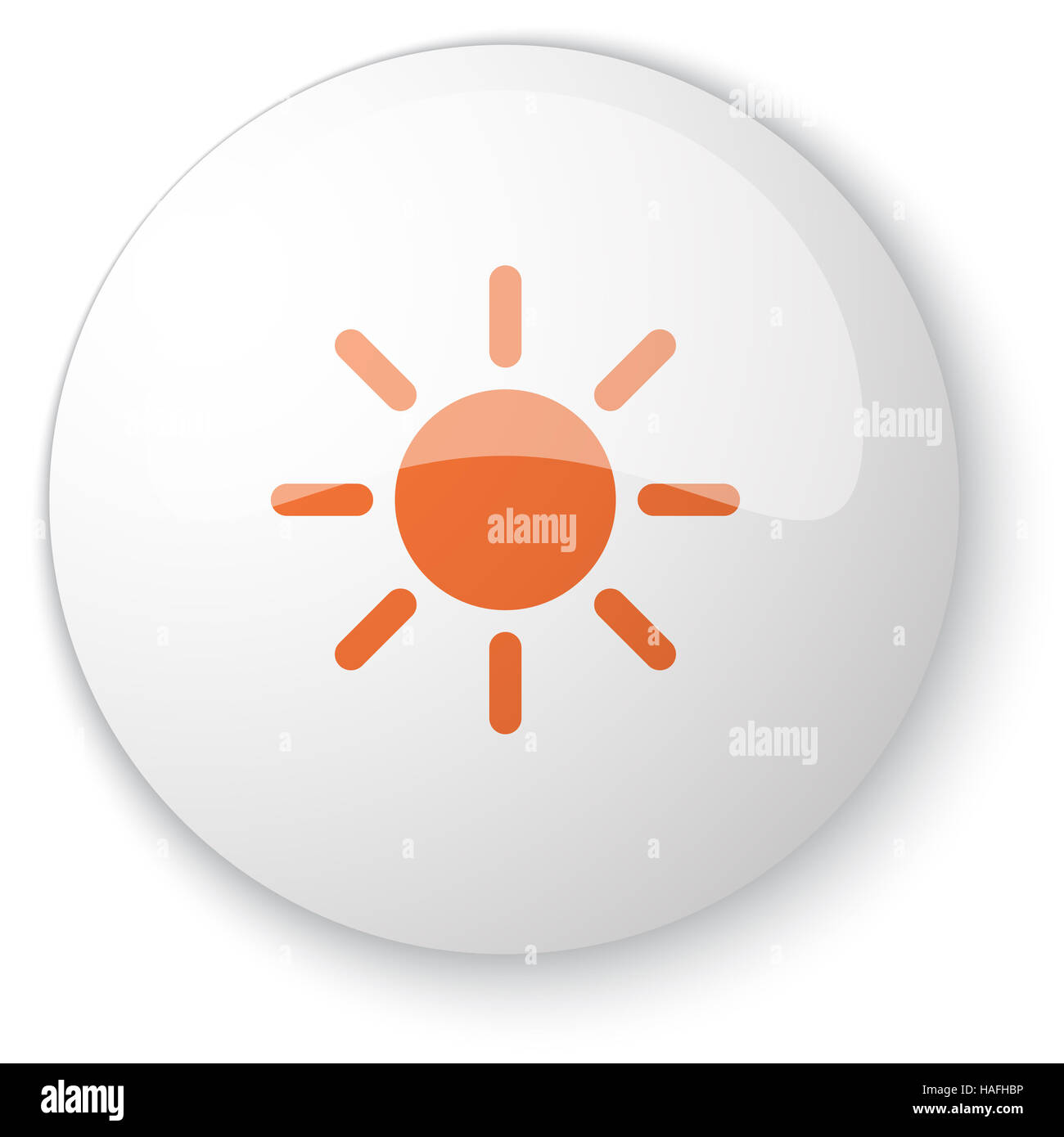 Glänzend weiße Web Button mit orange Sonnensymbol auf weißem Hintergrund Stockfoto