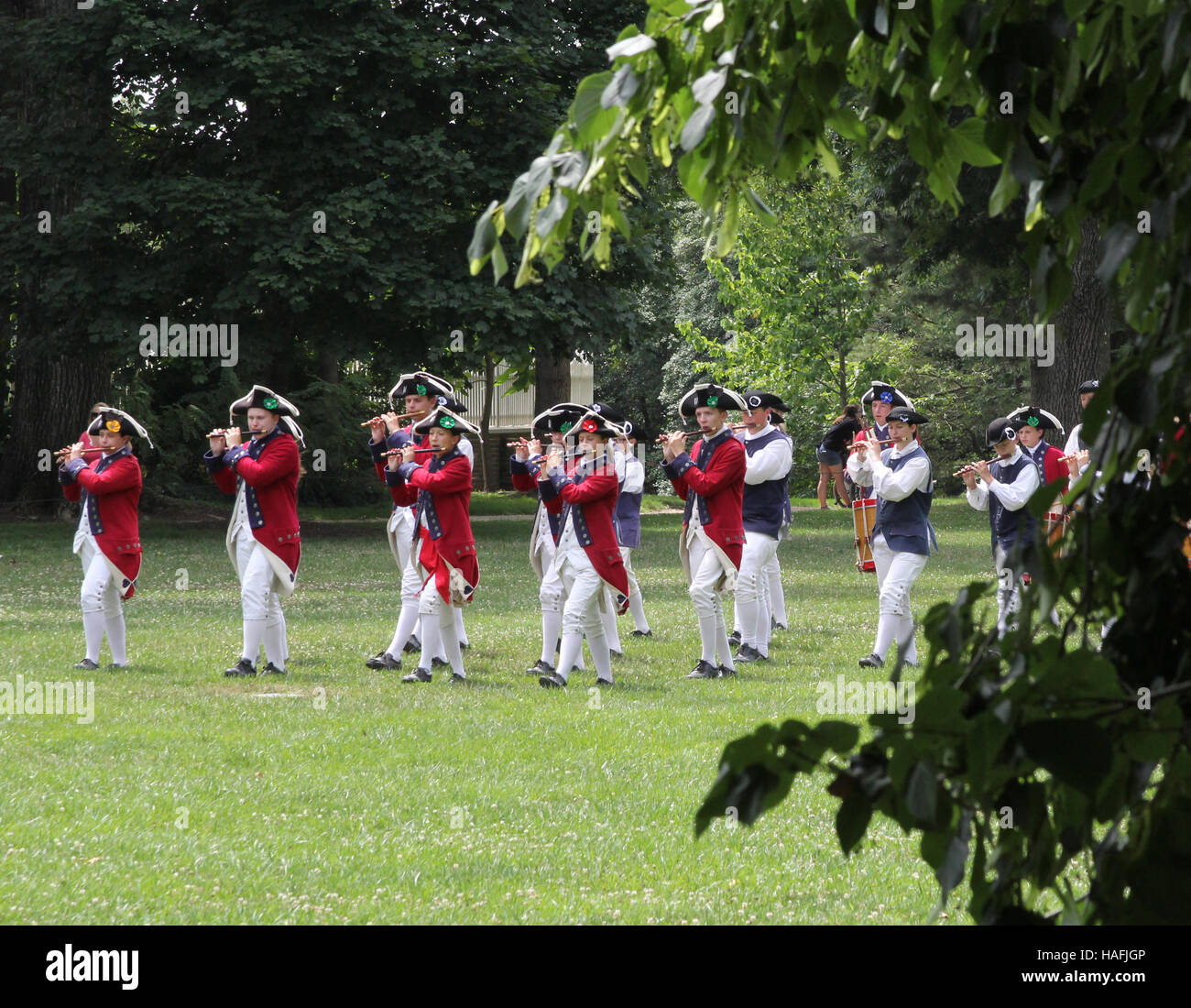 Nachstellung der Pfeife und Trommel in Mount Vernon, Virginia Stockfoto