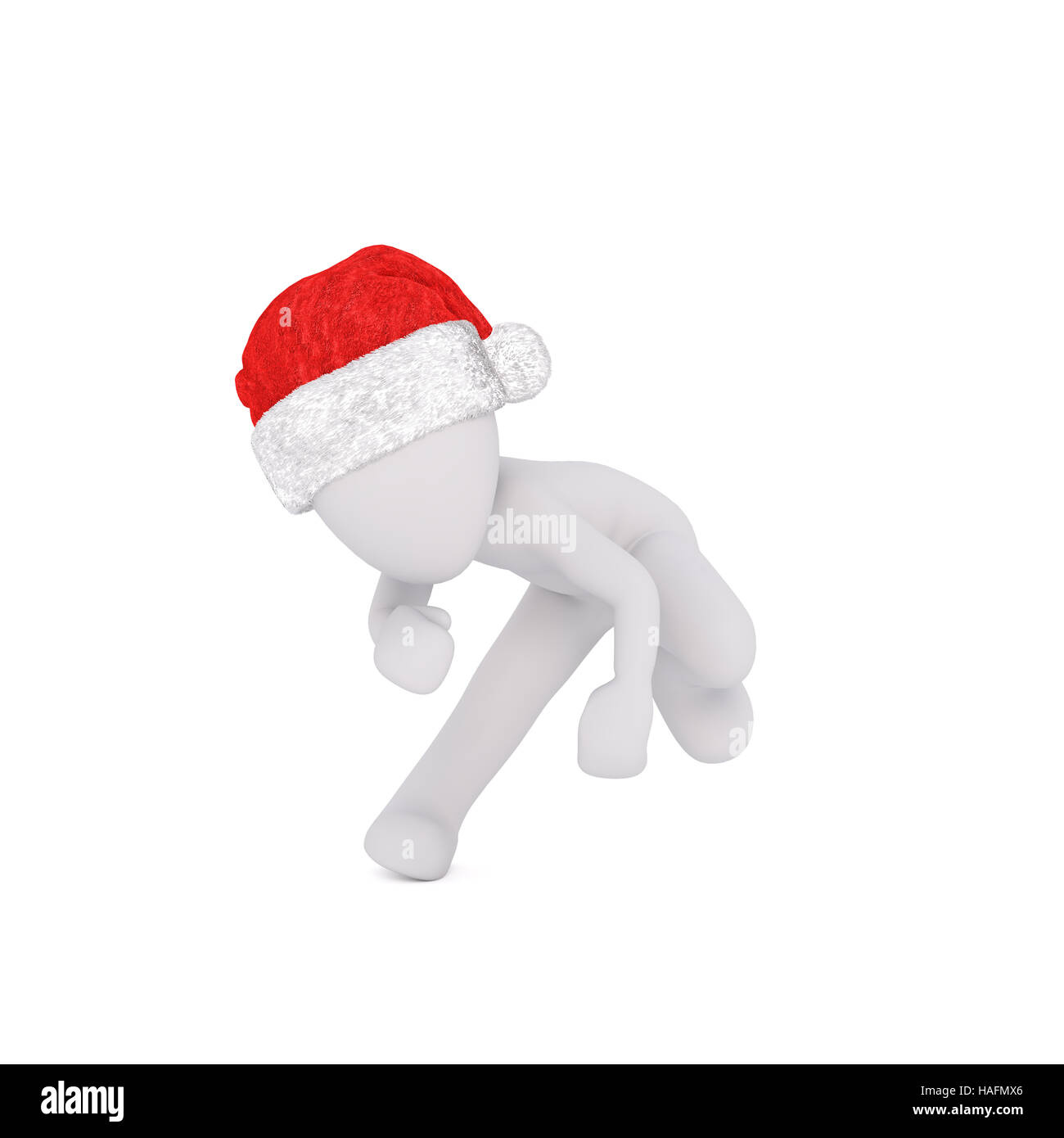 3D Mann in einem festlichen roten Santa Hut feiert gerendert zur Weihnachtszeit spielen Sport ausweichen in der Bewegung Abbildung auf weiß Stockfoto