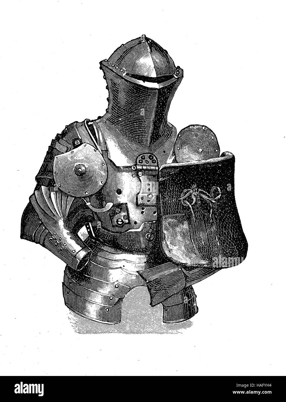 Ritter-Ausrüstung, Rüstung, ein Turnier, Mitte des 12. Jahrhunderts, Holzschnitt aus dem Jahr 1880 Stockfoto