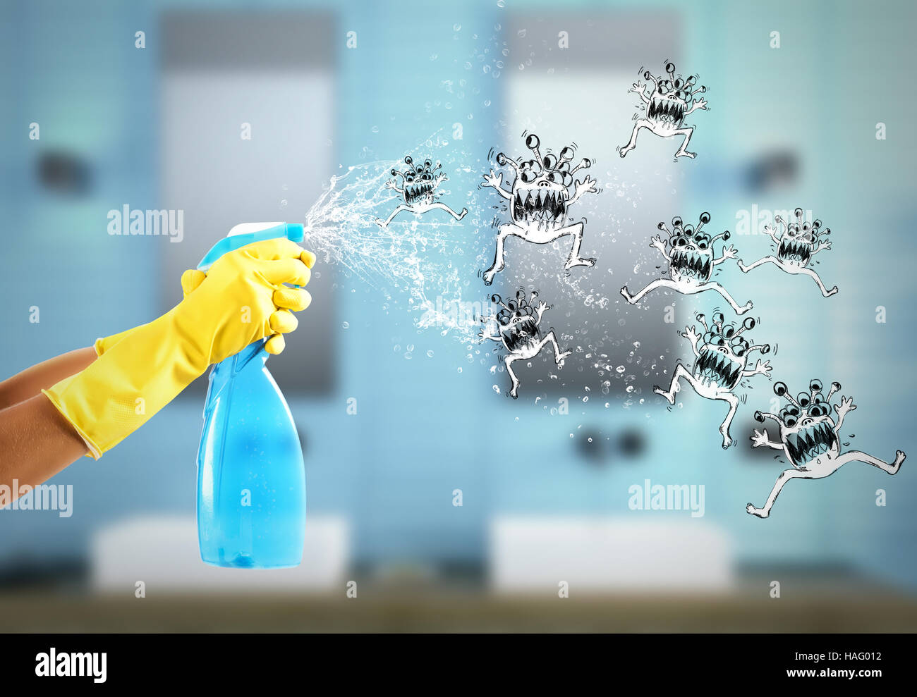 Hausfrau Reinigungsspray. 3D Rendering Stockfoto