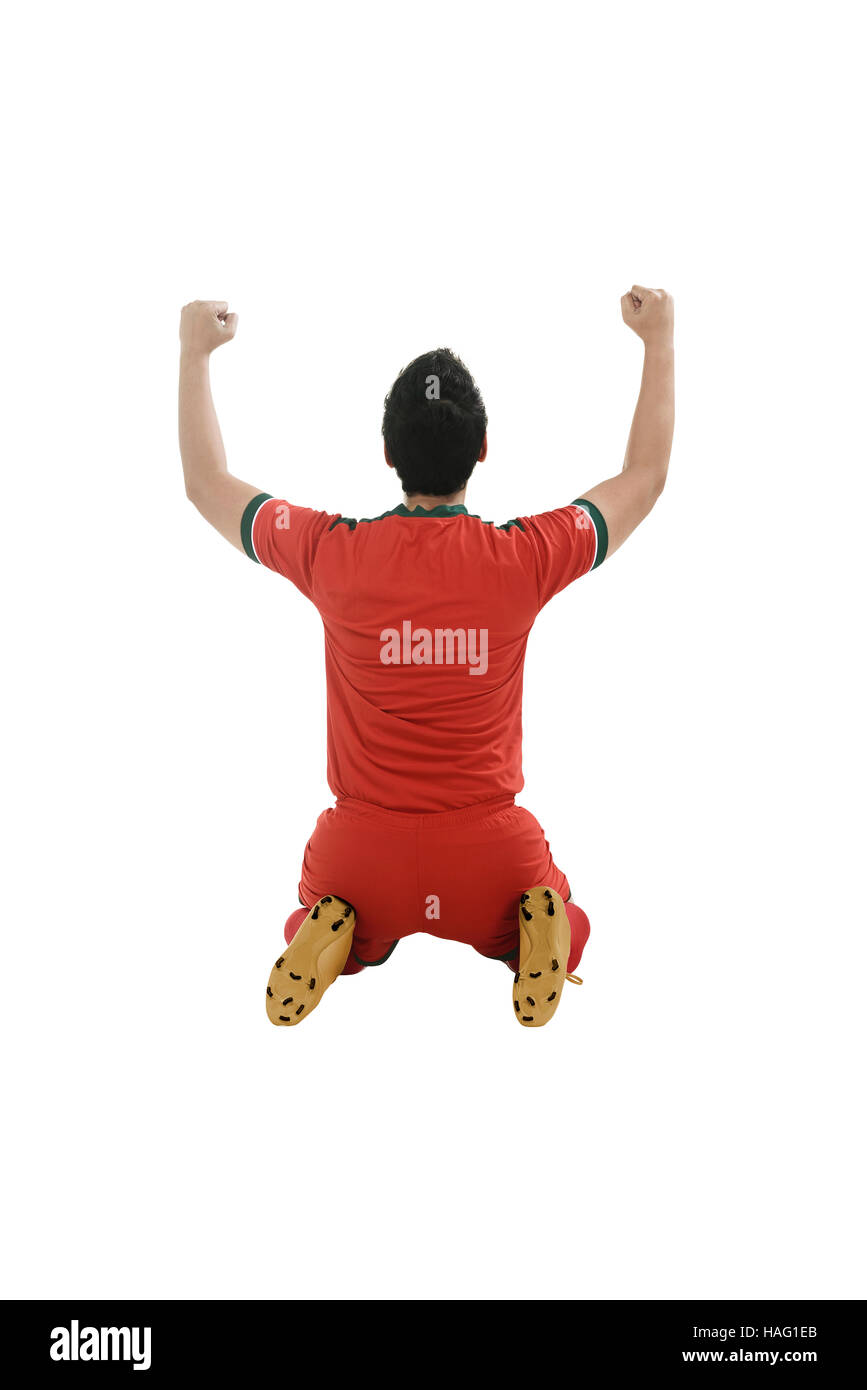 Bild des preisgekrönten Fußballspieler nach seinem Tor Stockfoto