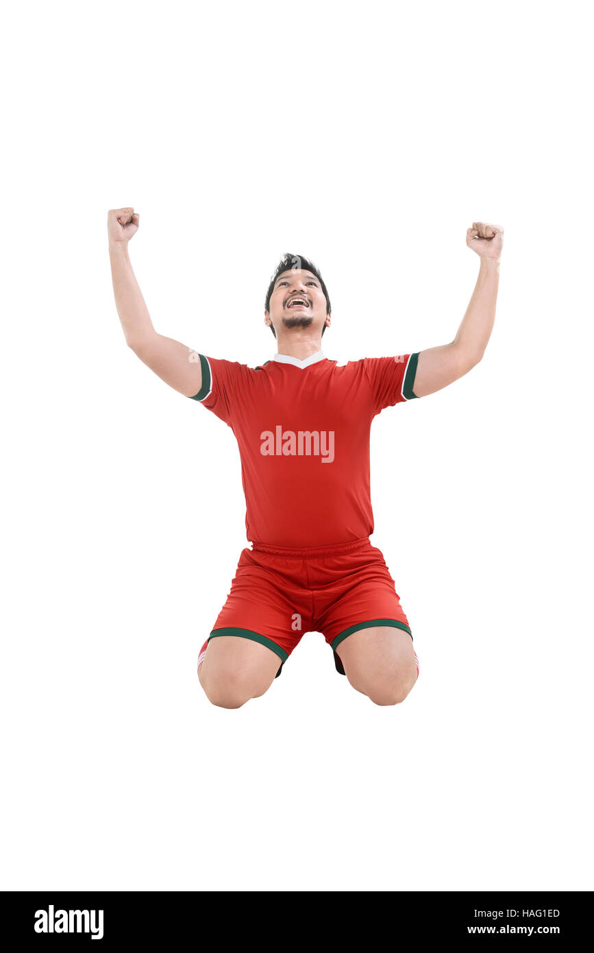 Bild des preisgekrönten Fußballspieler nach seinem Tor Stockfoto