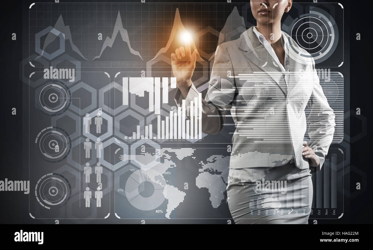 Geschäftsfrau, die mit modernen Technologien Stockfoto