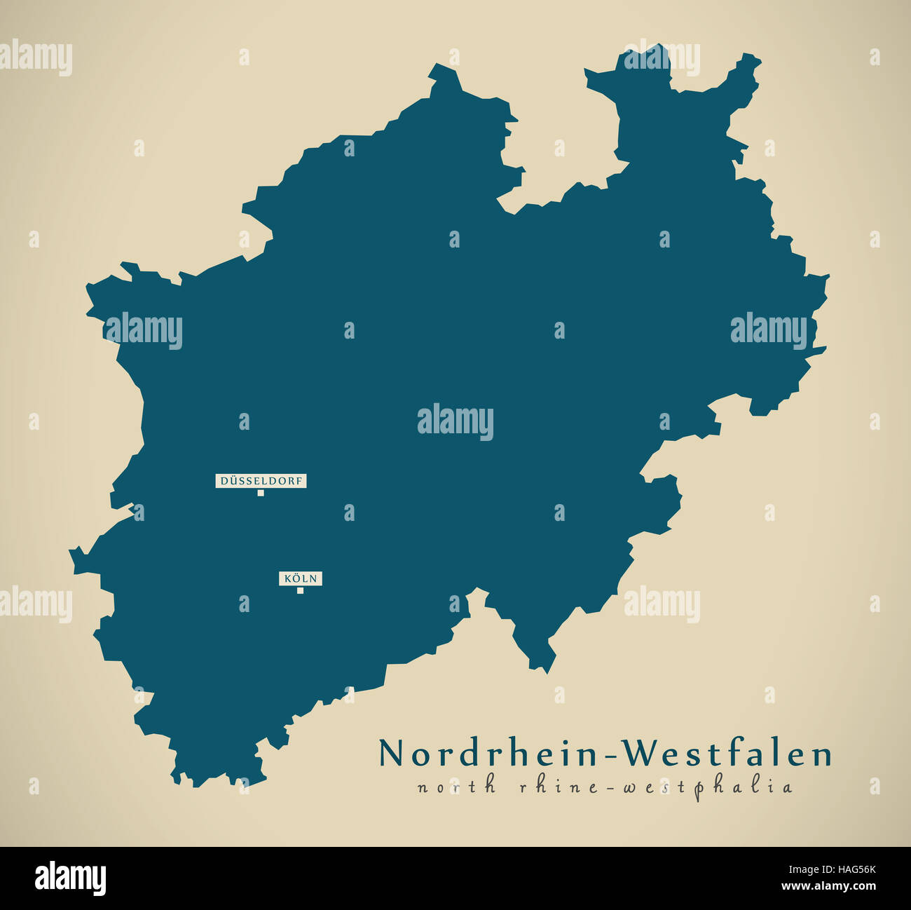 Moderne Landkarte - Nordrhein Westfalen DE Deutschland Stockfoto
