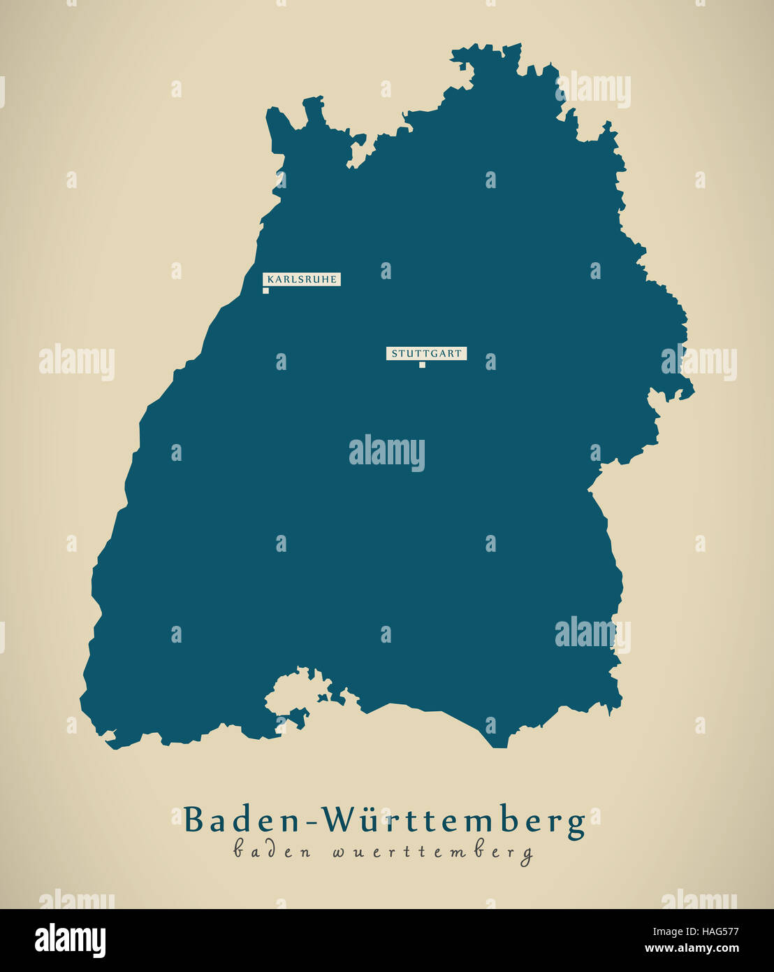 Moderne Karte - Baden Württemberg DE Deutschland Stockfoto